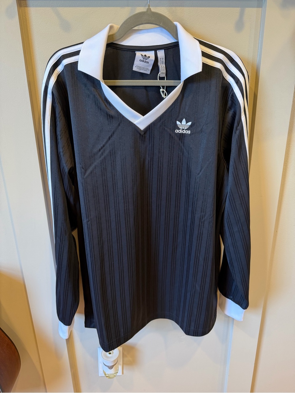 adidas Men’s Black Long Sleeve Soccer Jersey with White Accents